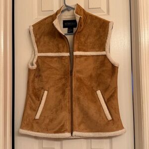 Tan Faux Shearling-Lined Vest with pockets